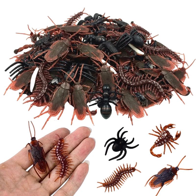 12/48pcs Halloween Simulation Bug Cockroach Spider Centipede