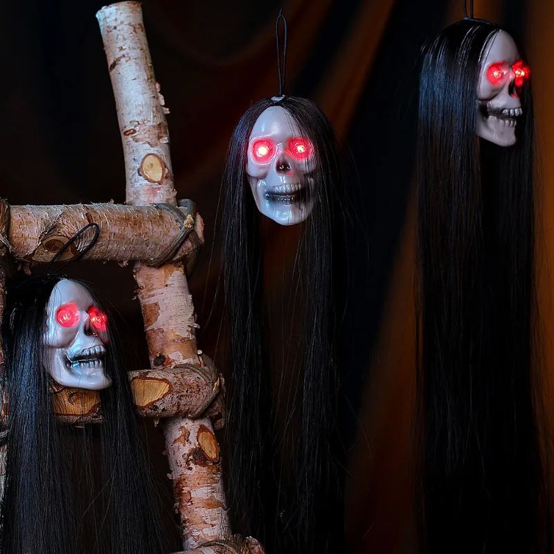 1PCS New Halloween Hanging Long Hair Ghost Skeleton LED Ligh