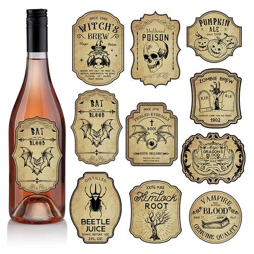 12/24pcs Halloween Retro Wine Bottle Labels Sticker Horror G