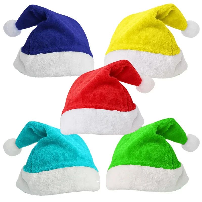 Red green yellow blue Velvet Border Christmas Hat for Adults
