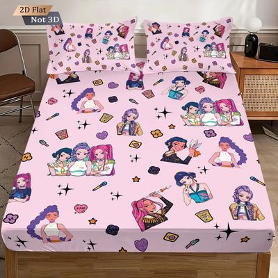 3pcs K-Pop Demon Hunters Print coreless fitted sheet Set Mul