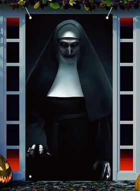 Halloween Nun Door Cover, Horror Ghost Door Banner, Hallowee