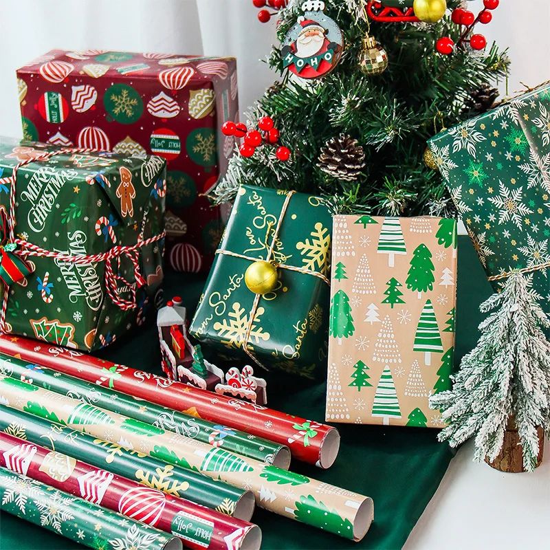 6 Pcs 50x70cm Red Green Per Roll Xmas Wrapping Paper Sheet P