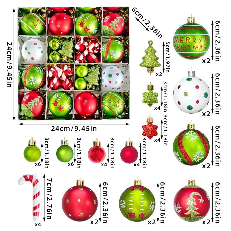 46PCS Christmas Ornaments Set Red Green Grinch Them Christma