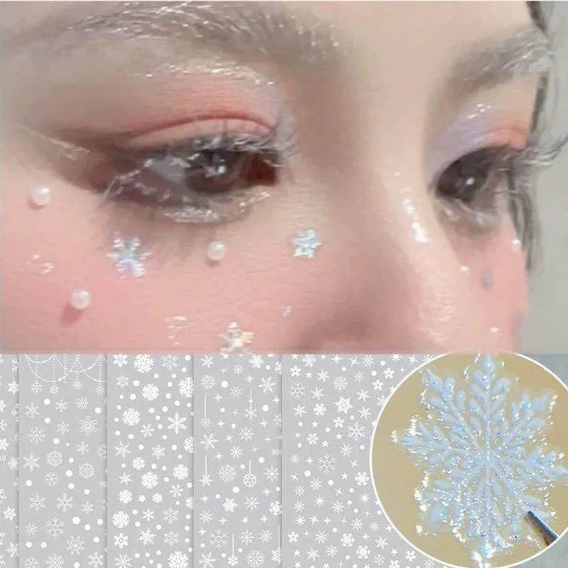 1/6sheet Christmas Face Snowflake Stickers DIY White Snow Te