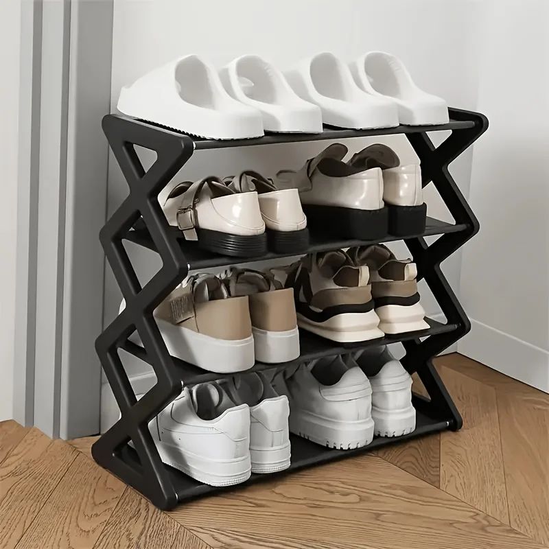 1 Piece Of 4-Layer x-Type Shoe Storage Rack, Solid Color Sim