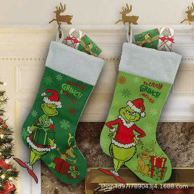 Christmas Grinch Christmas Socks Pendant Green Hair Candy Ba