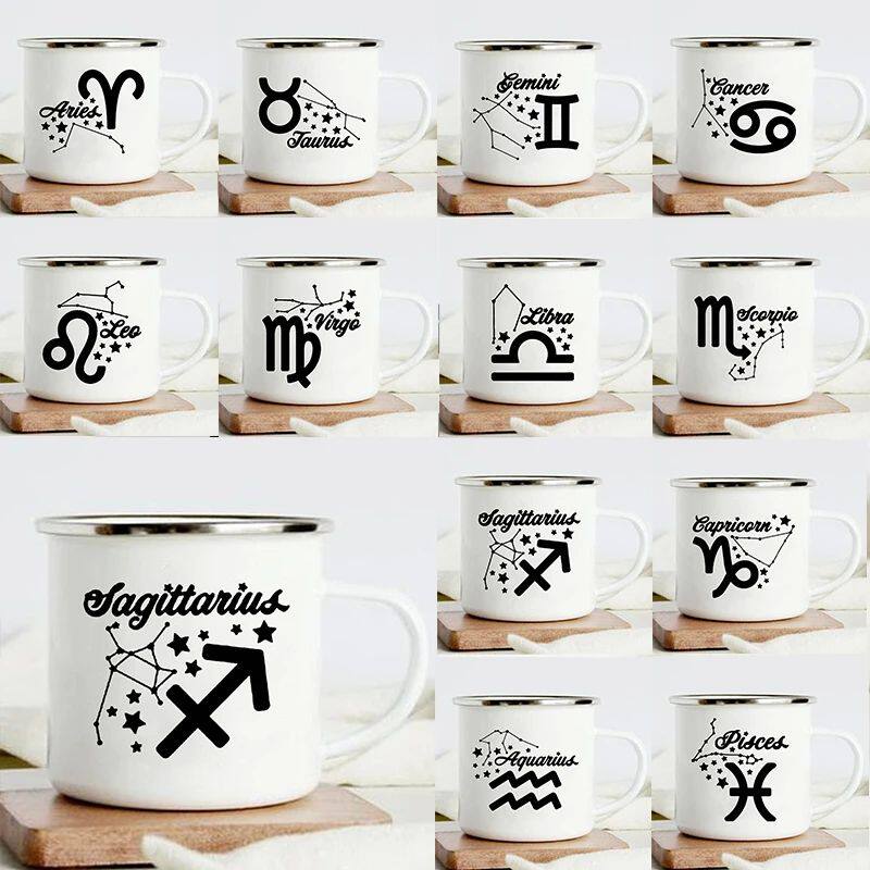 Twelve Constellations Print Enamel Mug Creative Coffee Tea W