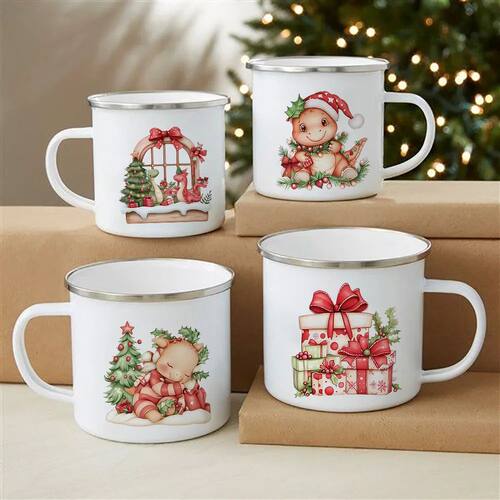 Christmas Deer Dinosaur Print Mug Hot Cocoa Chocolate Mug Dr