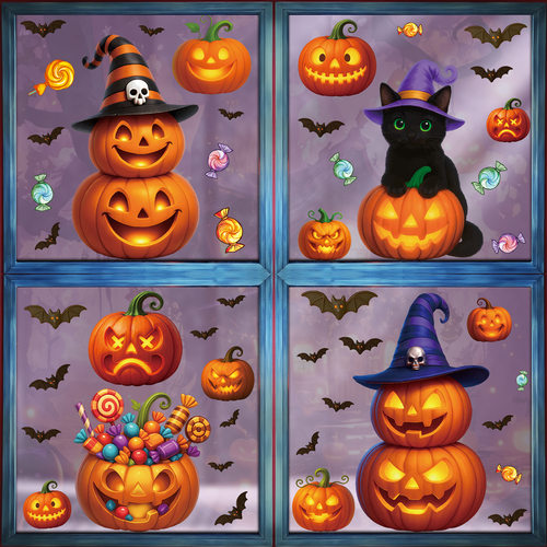 Halloween Decorations Pumpkin Glass Stickers Mall Window Sce