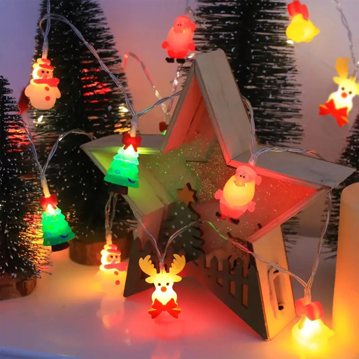 1pc LED Silica Gel Christmas String Lights With Santa Snowma