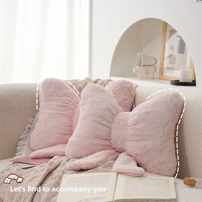 Pink bow ribbon couch pillow imitation rabbit fur comfortabl