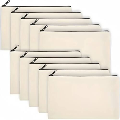 5pcs Blank Canvas Zipper Pouch Bulk, Makeup Bag Pencil Case