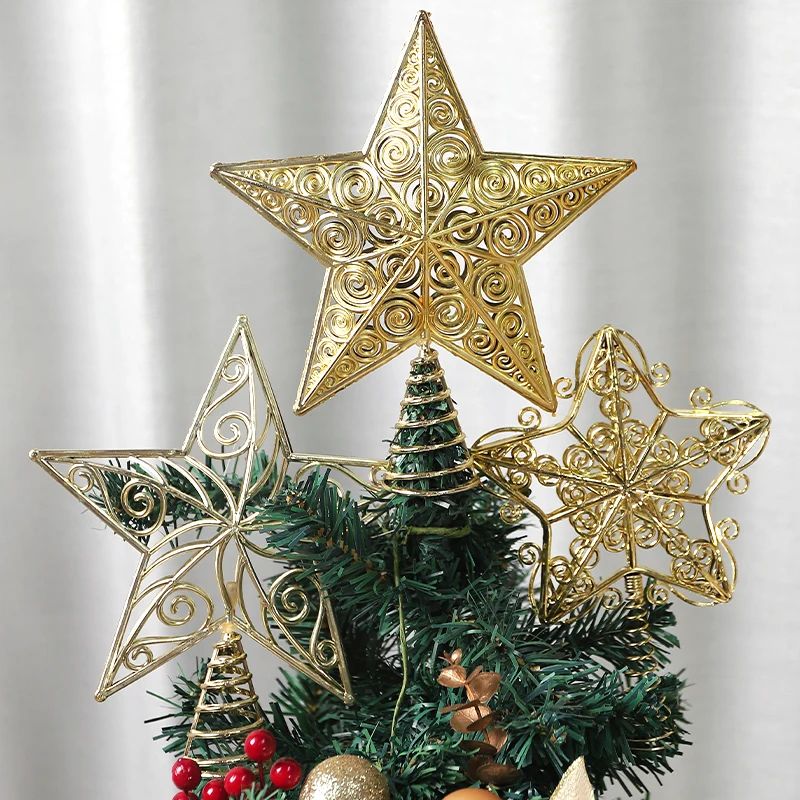 1Pcs Christmas Decoration Topper Glitter Gold Star Xmas Tree