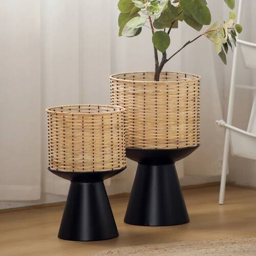 Rattan Weave Flower Pot Modern Light Green Plant Display Iro
