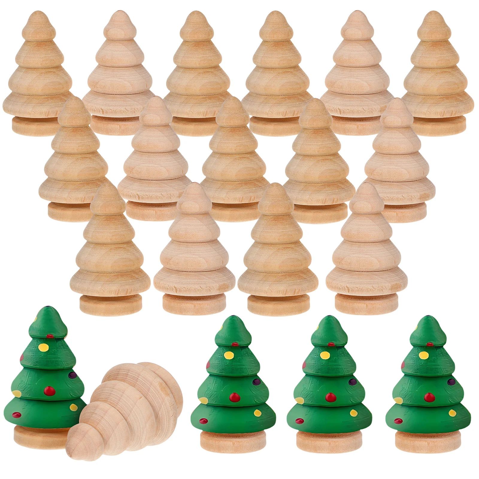 20Pcs Mini Christmas Tree Wood Unfinished Figures Natural Sm