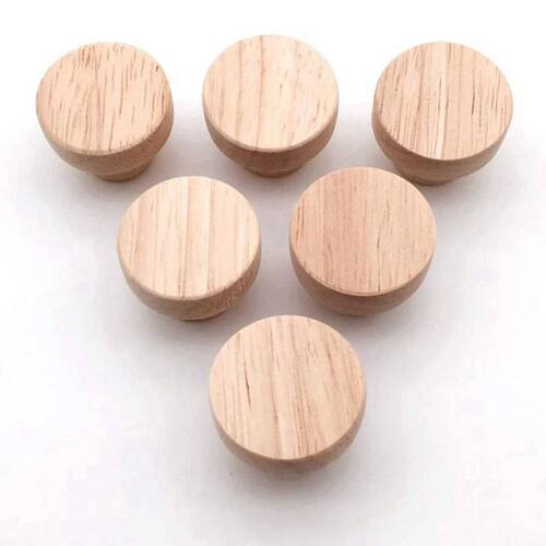 4-48Pcs Wood Knobs Flat Top Round Cabinet Knobs Natural Soli