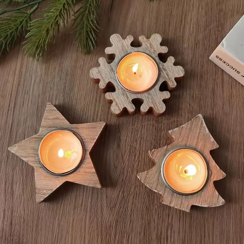 Christmas Snowflake Wooden Candle Holder Candlestick  Christ