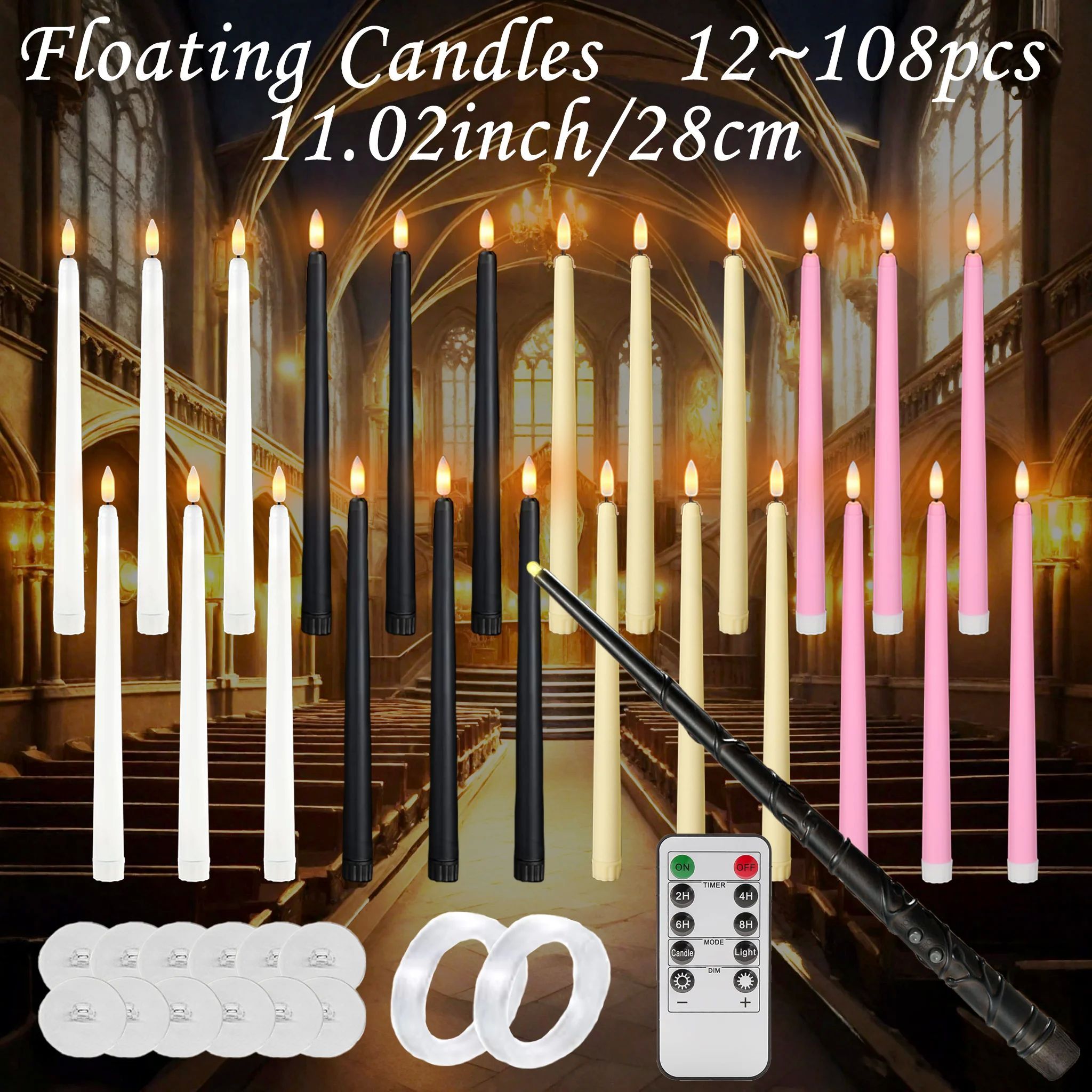 11inch/28cm Halloween Floating Candles with Magic Wand LED F