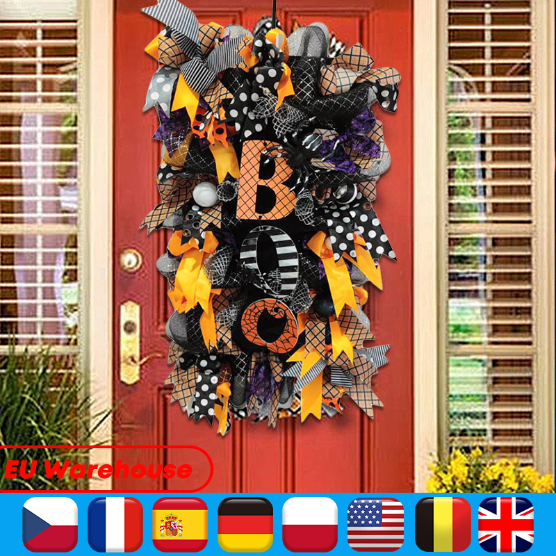 Halloween BOO Letter Pumpkin Door Wreath Haunted House Decor