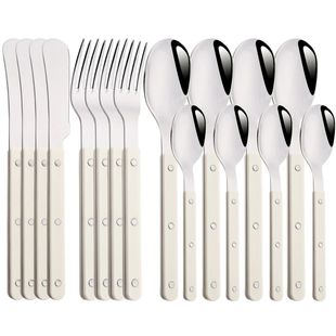 16Pcs Dinnerware Fork Silver Knife Handle Beige Acrylic