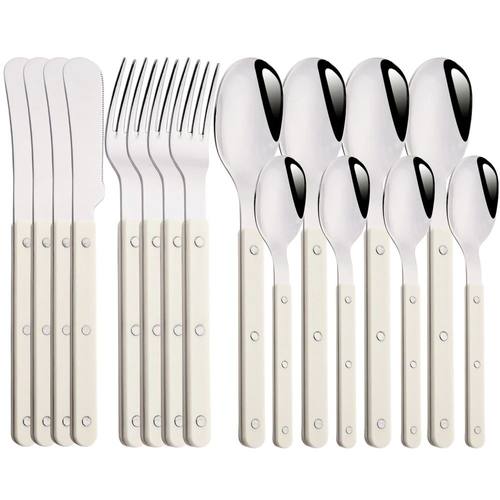Beige Silver 4/16Pcs Dinnerware Acrylic Handle Knife Fork Sp