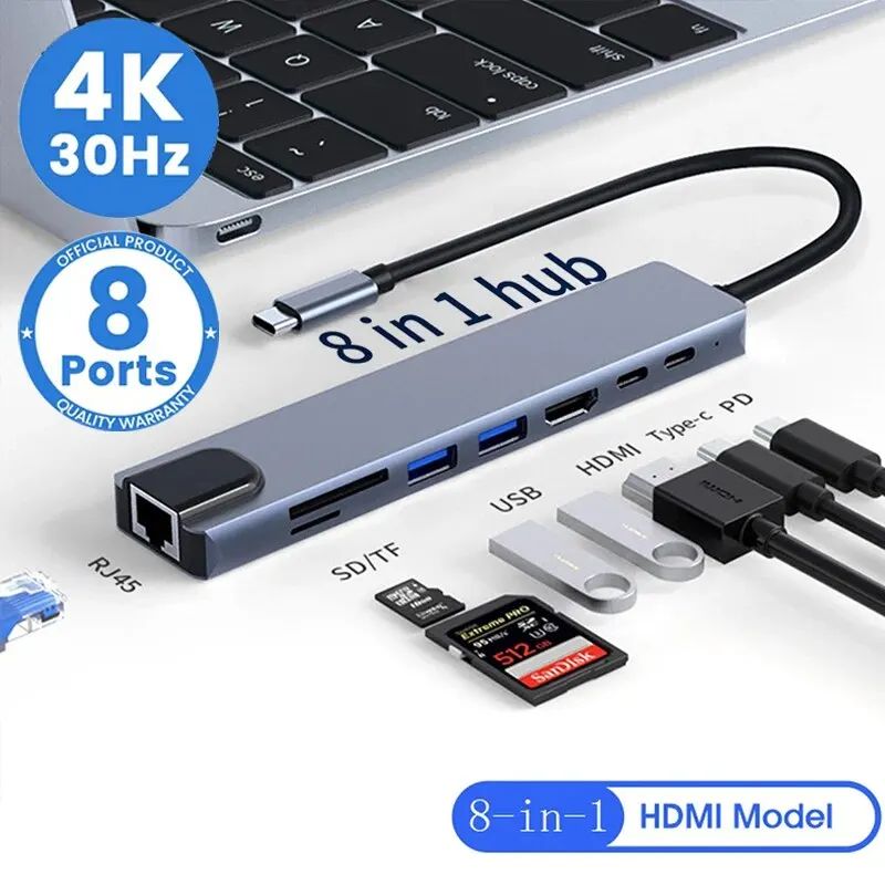 8in1 USB C HUB Type C Splitter 4K Thunderbolt 3 Docking Stat 3C数码配件 数据线 原图主图