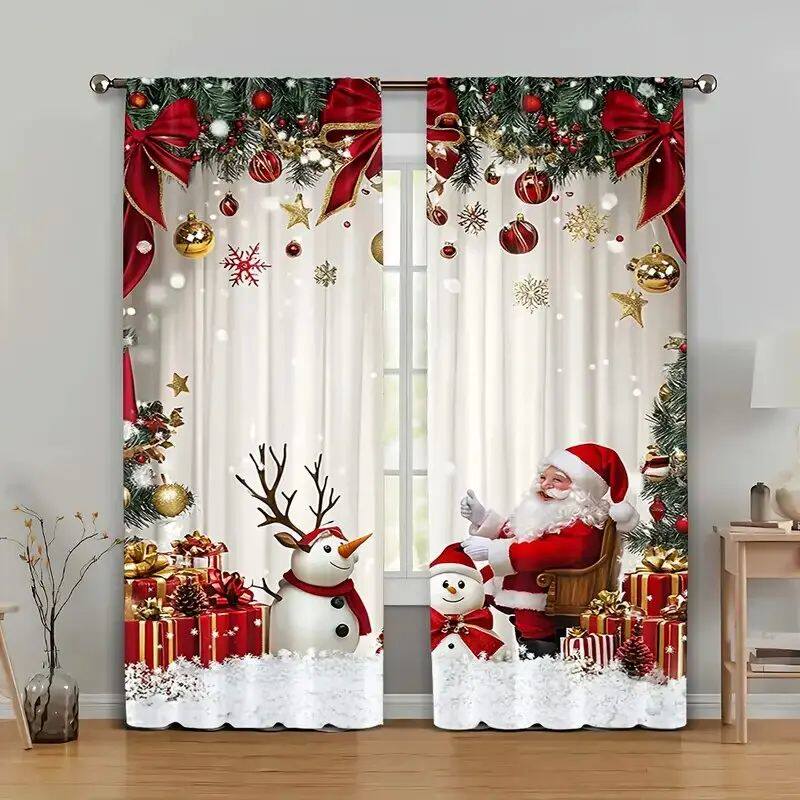 2pcs - Christmas Santa Claus Christmas print curta, pole bag