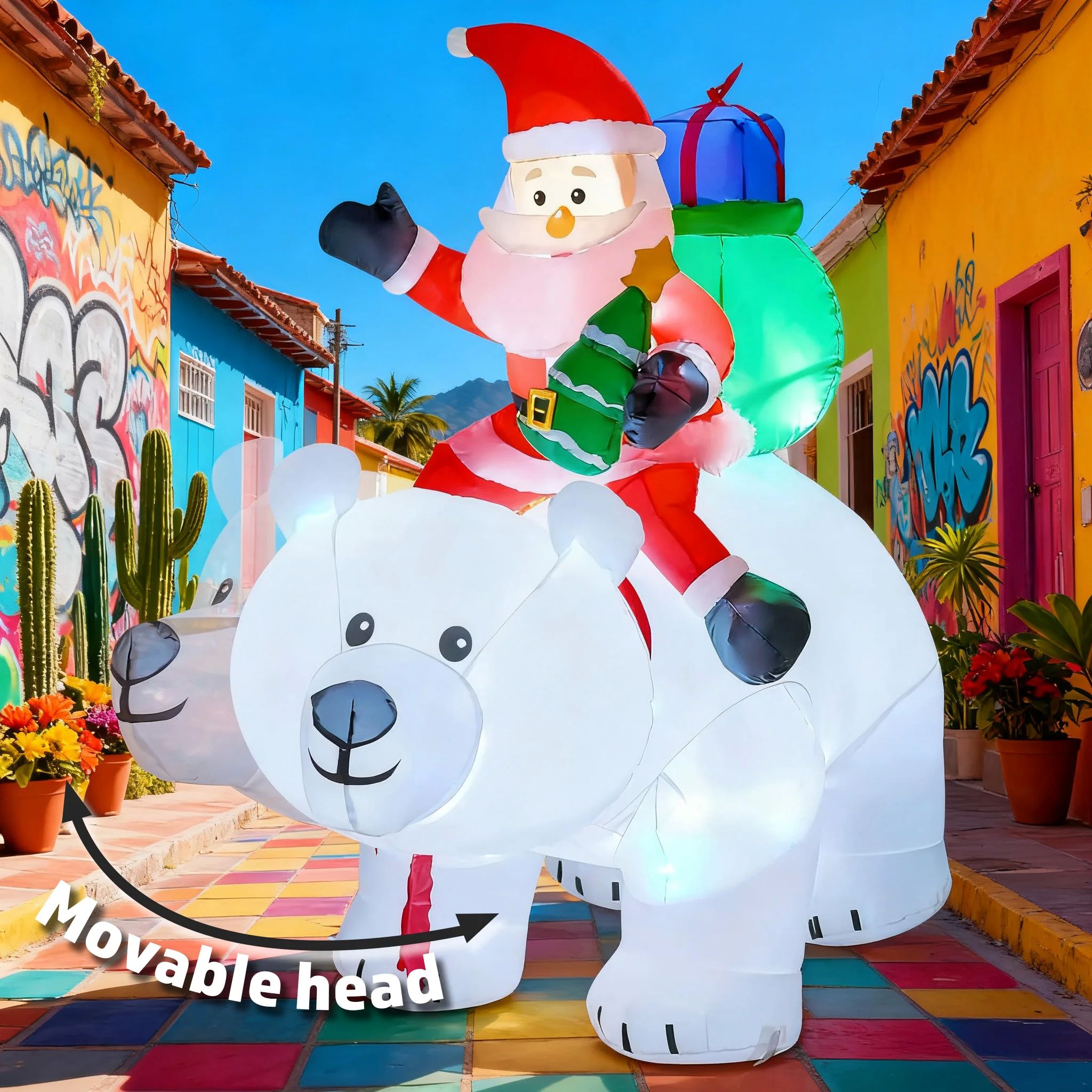 6FT Movable Head Bear Santa Christmas Inflatable Yard Outdoo