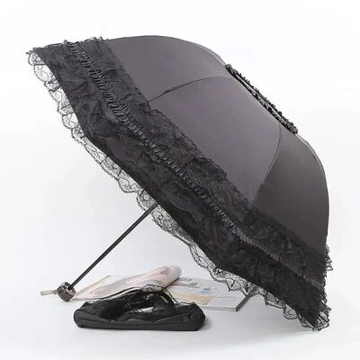 Vintage Lace Parasol Foldable Gothic Lolita Umbrella Rain An