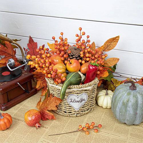 10Pcs Artificial Fall Berry Stems Branche Faux Orange Plant
