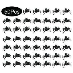 50pcs Halloween Spiders Decorations Small Black Luminous Pla