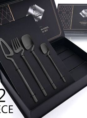 32pcs Black Matte Cutlery Set 304 Stainless Steel Dinnerware