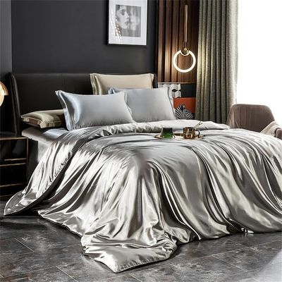 Solid Silk Bedding Set with Duvet Cover Bed Sheet Pillowcase