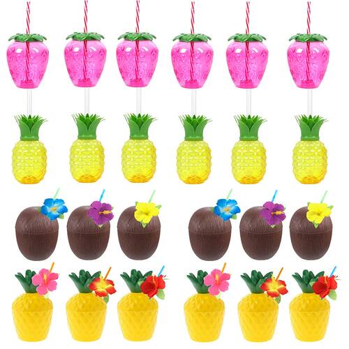 6/10pcs Hawaiian Summer Pineapple Coconut Drinking Cups Stra