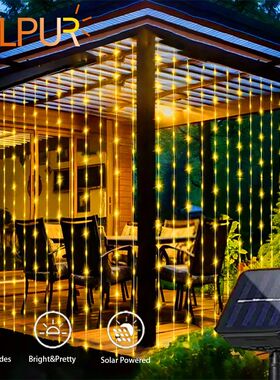 300Leds Solar Curtain String Light Outdoor Waterfall Garland