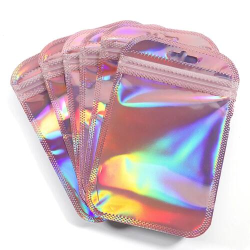 50pcs Iridescent Self Sealing Bags Pink Laser Plastic Pouche