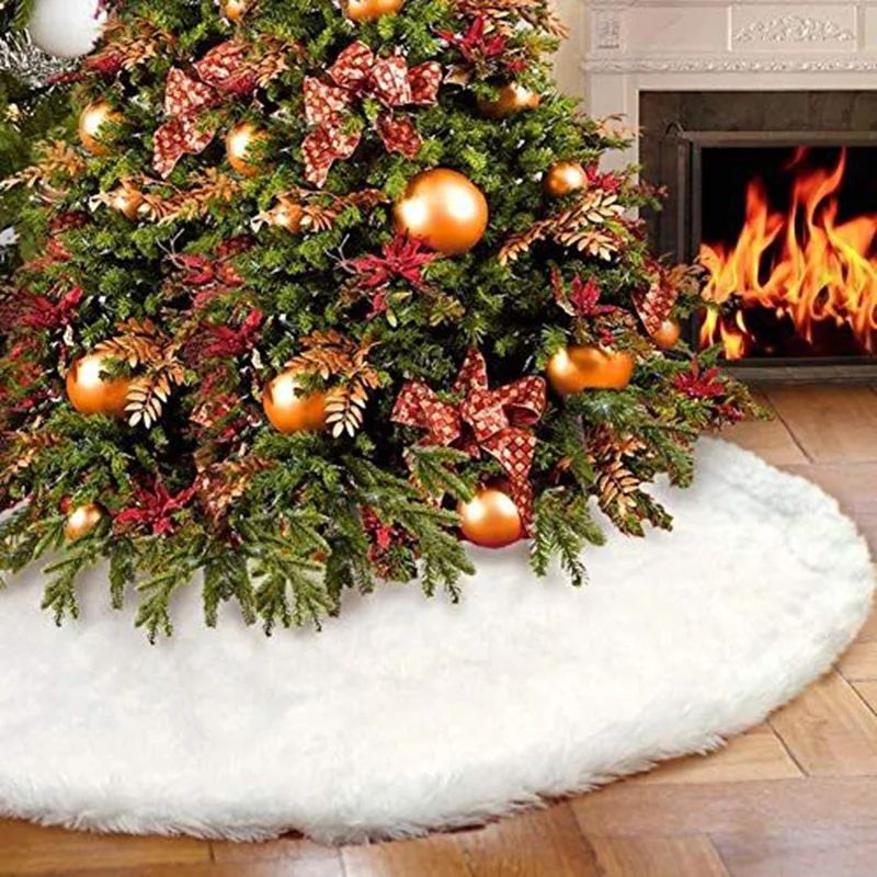1pcs 78/90/122cm White Christmas Tree Skirt Plush Faux Fur