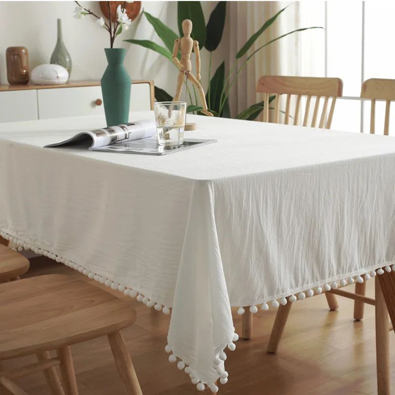 Cotton Fabric Tablecloth Tassels Stitching Washable Table Cl