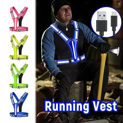 LED Reflective Running Vest LED Cycling Security Vest Elasti