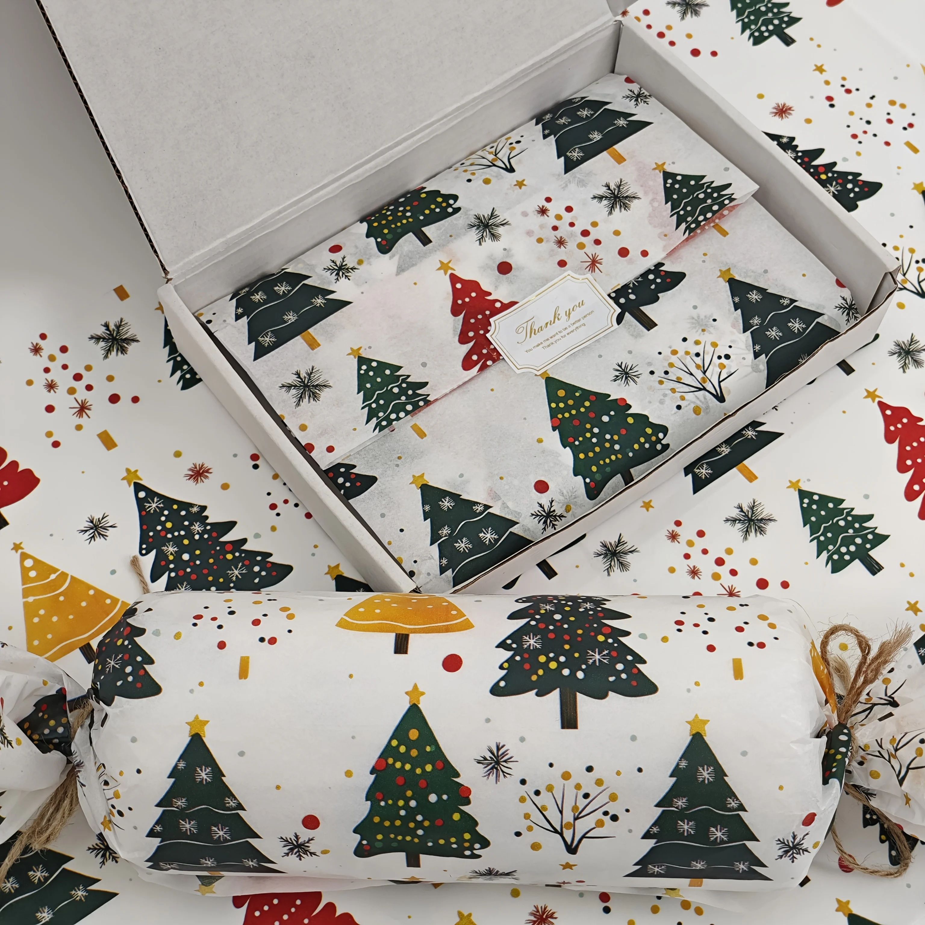 Christmas Tree & Fireworks Pattern Wrapping Paper, Handmade