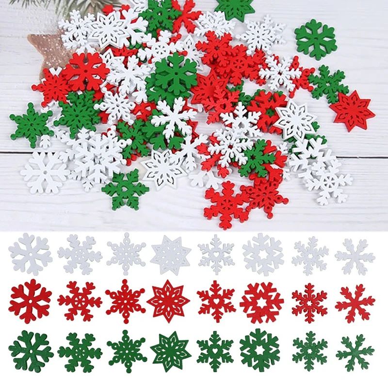 50pcs Christmas Snowflake Wood Chips Wooden Snowflake Orname