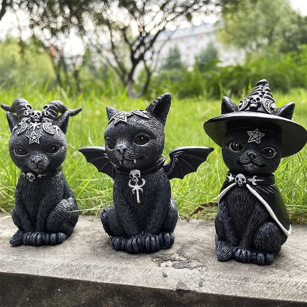 Black Cat Statue Mysterious Cute Cat Witch Cat Figurine Witc