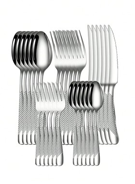 6pc/30pc Stainless steel silver high-end star diamond tablew