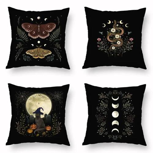 Home Decor Halloween-Themed Moon And Witch Pillowcases Patte