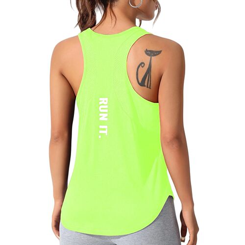 Fluorescent green women's letter print sports vest, breathab