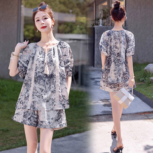 现货！2024新款夏装民族风套装凉快气质套裤女短袖套装透气百搭款