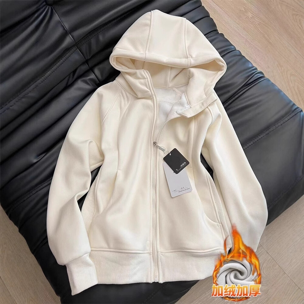 抖音质量爆款修身短外套女冬季加绒2025新款收腰显瘦连帽开衫卫衣