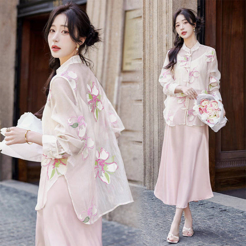 现货24夏装新款刺绣新中式防晒外套国风防晒衣重工国风外套