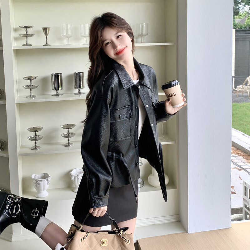 皮衣外套女2025秋冬新款小个子今年流行高级感气质短款收腰皮夹克